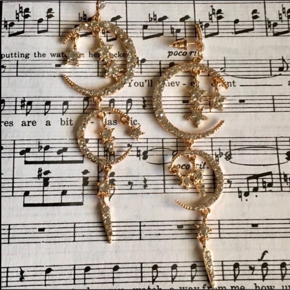 Celestial star moon crystal statement earrings NWT